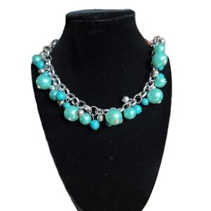 Elegant Silver Tone and Turquoise Beaded Necklace